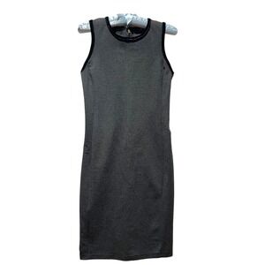 Lauren Ralph Lauren Charcoal Knit Sheath Dress‎ Velvet Trim Minimalist XS